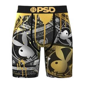 PSD Playboy Boxer Briefs Men's Graphic Microfiber Stretch Black/Yellow Size S